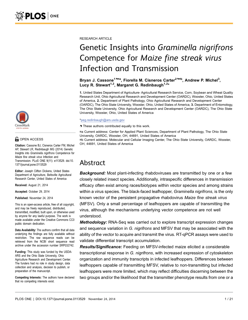 Genetic Insights Into Graminella Nigrifrons Competence for Maize Fine Streak Virus Infection and Transmission