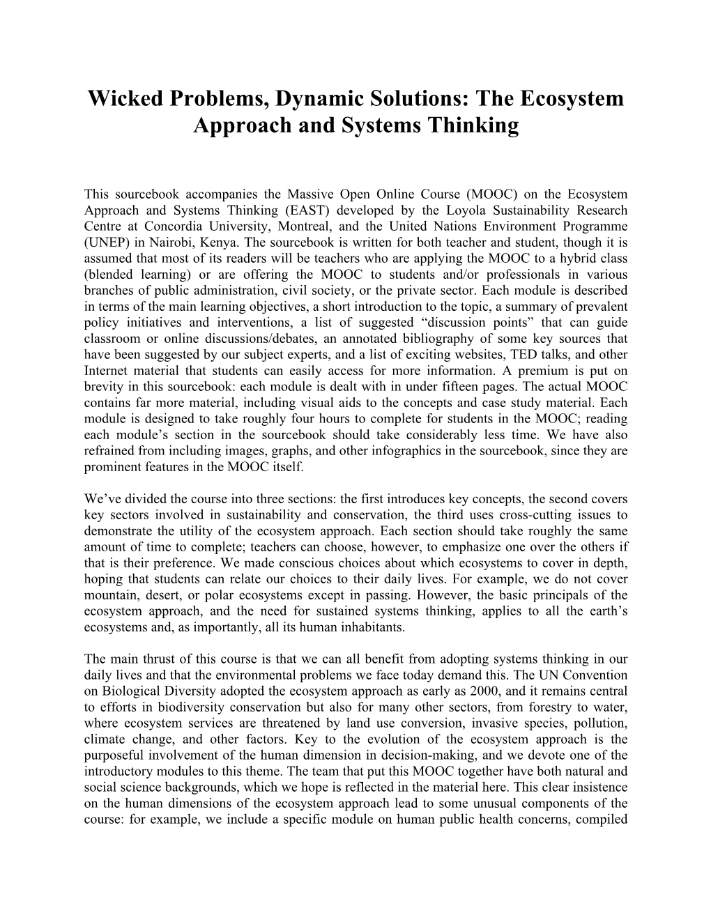 The Ecosystem Approach and Systems Thinking