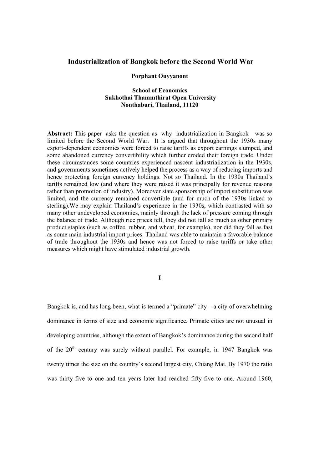 P. Ouyyanont, 'Industrialization of Bangkok Before the Second World War'