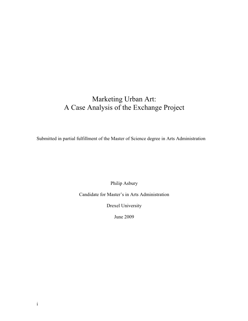 Marketing Urban Art: a Case Analysis of the Exchange Project