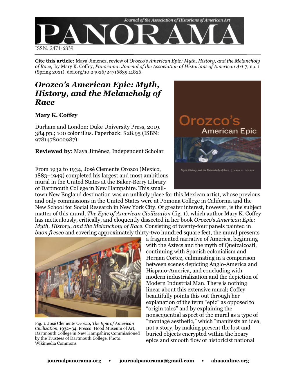 Orozco's American Epic: Myth, History, and the Melancholy of Race
