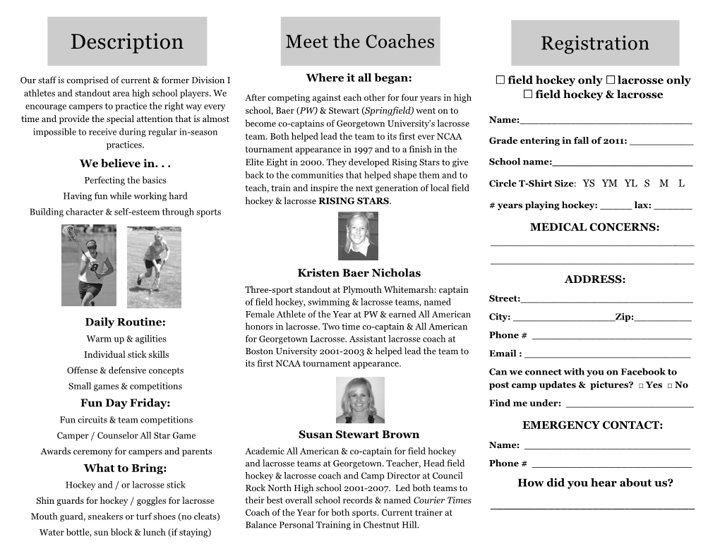 Description Meet the Coaches Registration