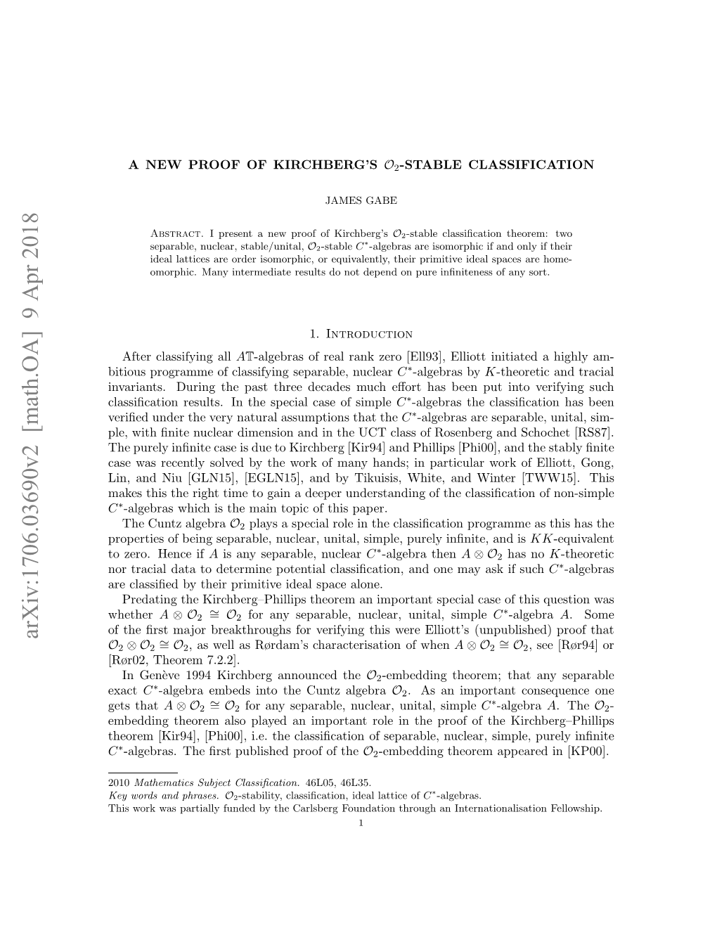 Arxiv:1706.03690V2 [Math.OA] 9 Apr 2018 Whether Alone