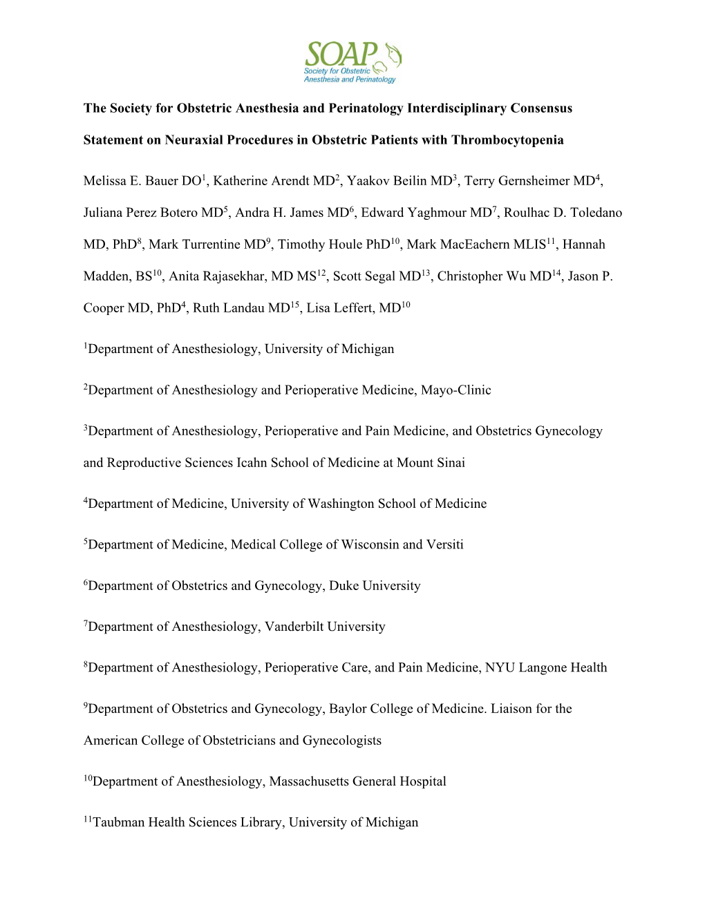 SOAP Thrombocytopenia Consensus Statement FINAL