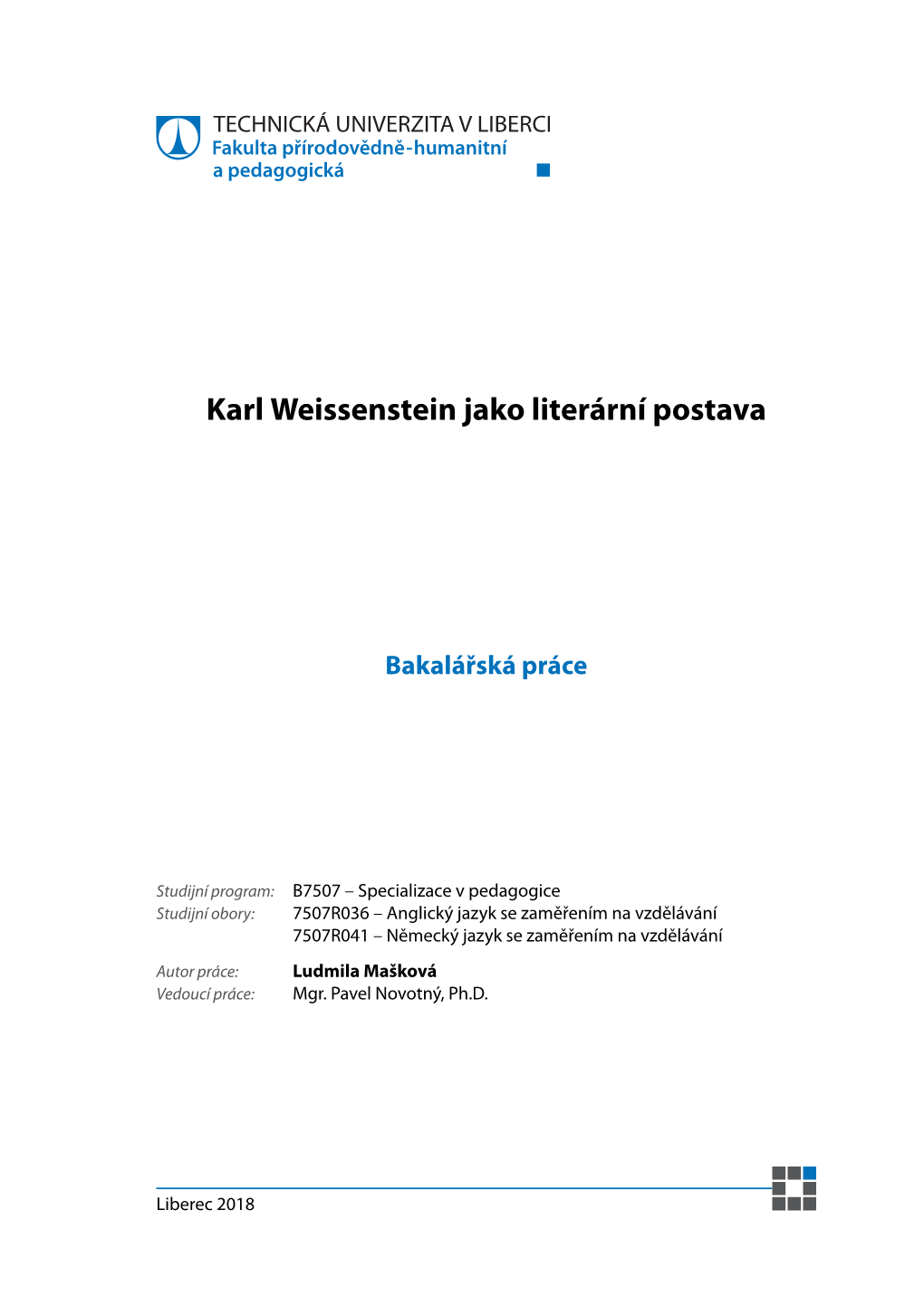 Karl Weissenstein Jako Literární Postava