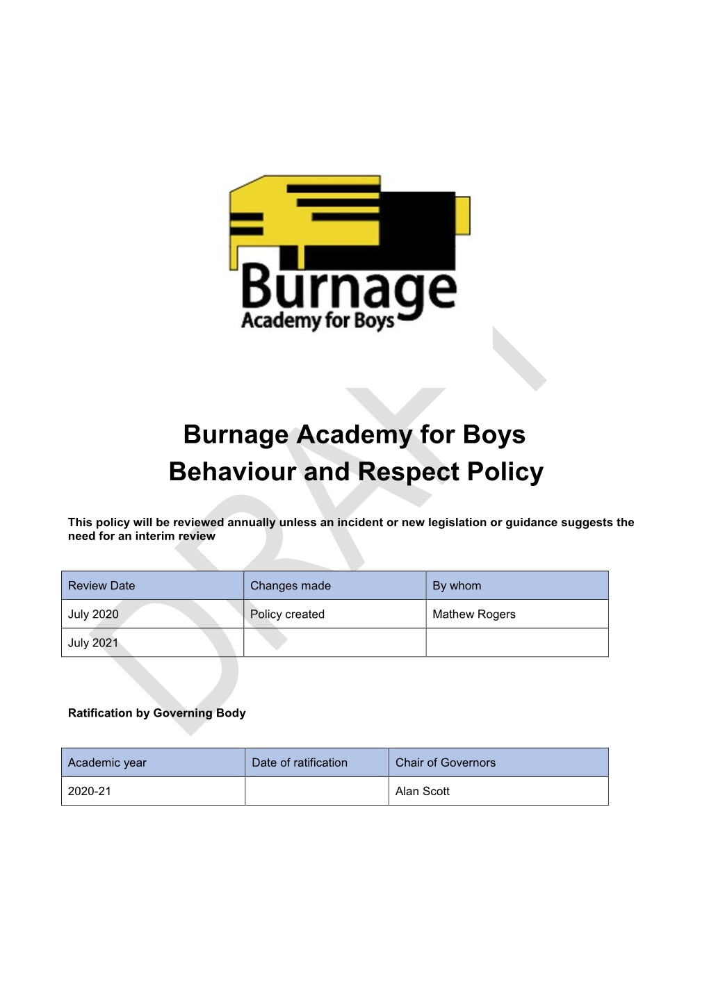 Burnage Academy for Boys Behaviour and Respect Policy