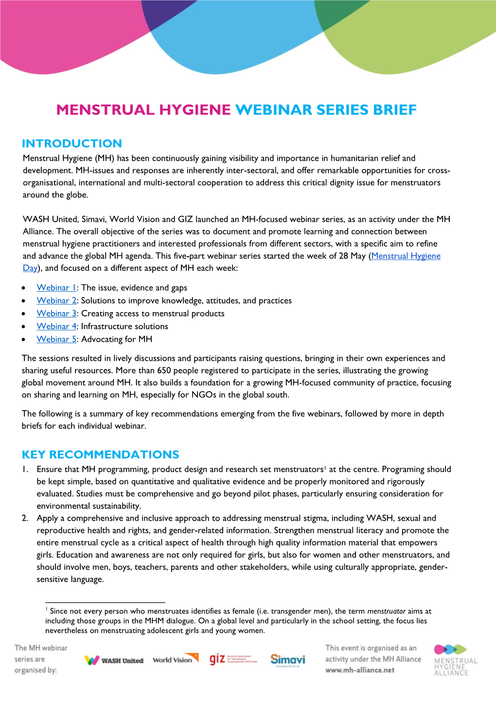Menstrual Hygiene Webinar Series Brief
