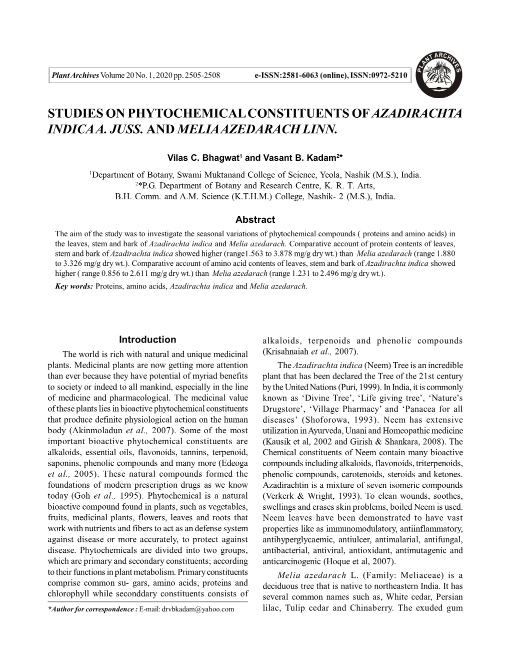 Studies on Phytochemical Constituents of Azadirachta Indica A