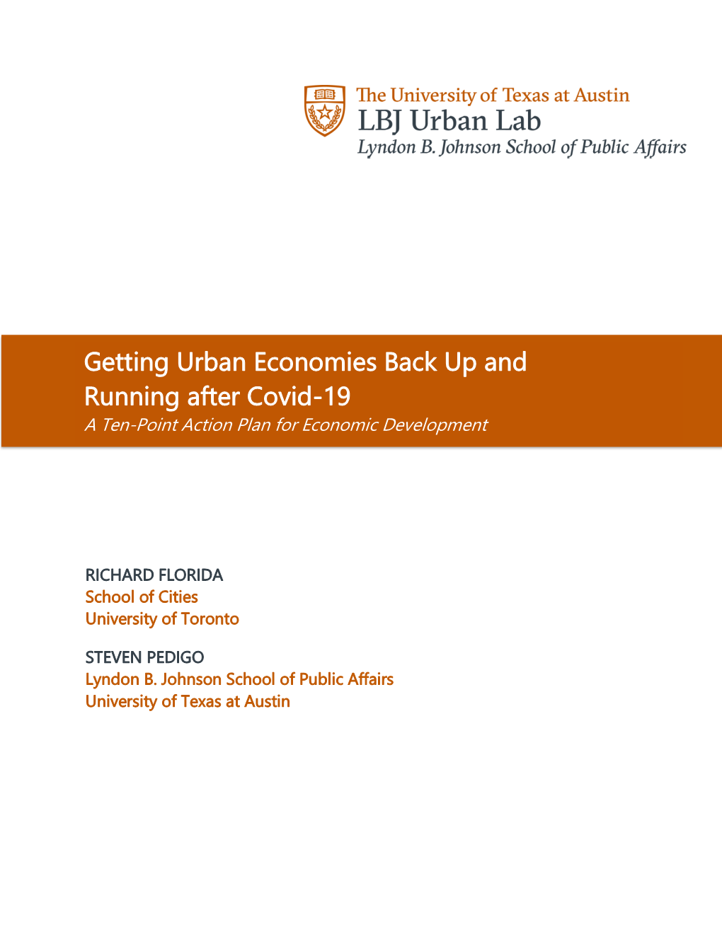 Getting Urban Economies Back up and Running After Covid-19 a Ten-Point Action Plan for Economic Development