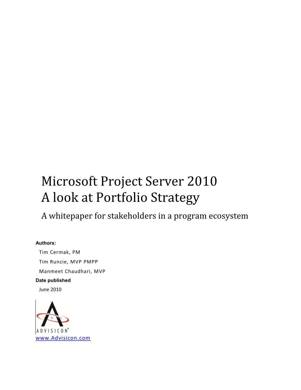 Microsoft Project Server 2010 a Look at Portfolio Strategy
