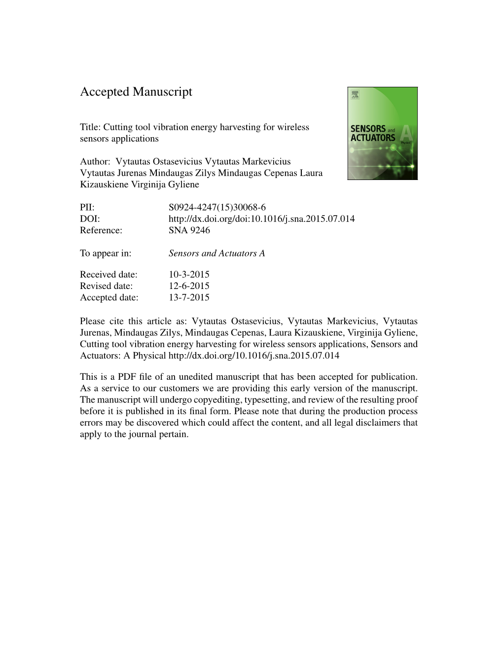 Cutting Tool Vibration Energy Harvesting for Wireless Sensors Applications