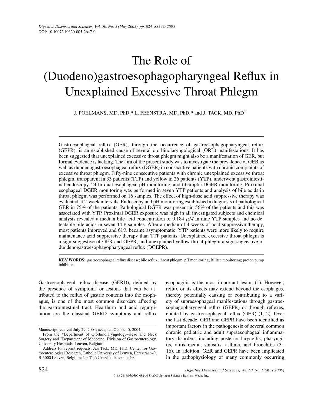 Gastroesophagopharyngeal Reflux in Unexplained Excessive Throat