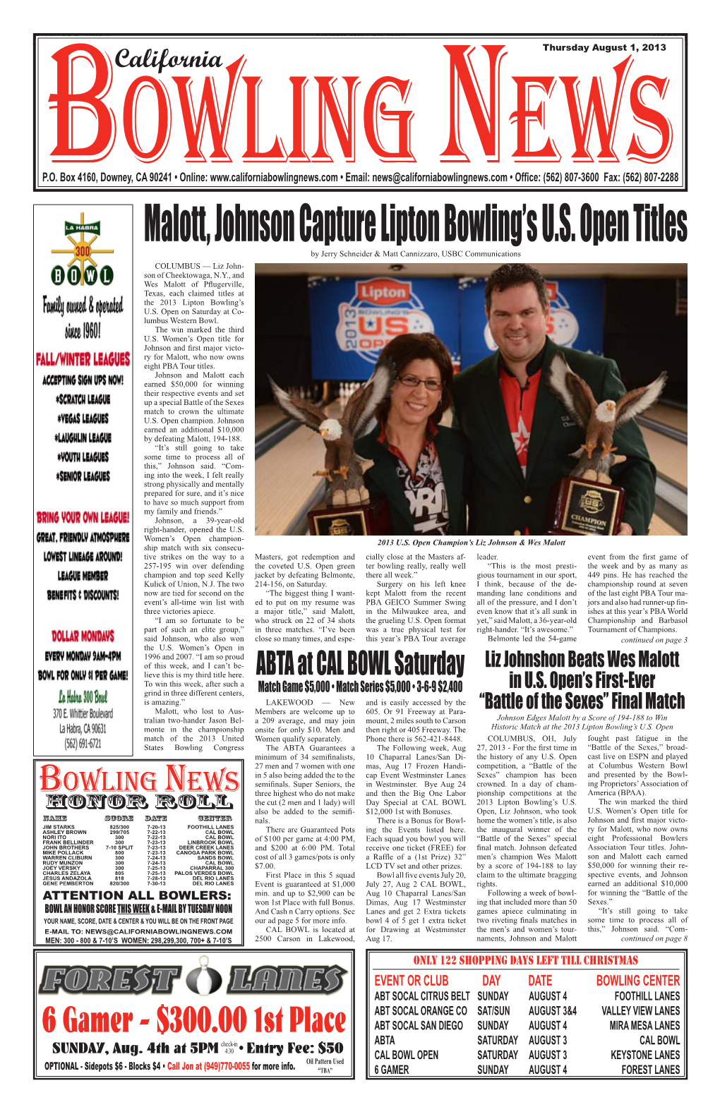 Malott, Johnson Capture Lipton Bowling's U.S. Open Titles