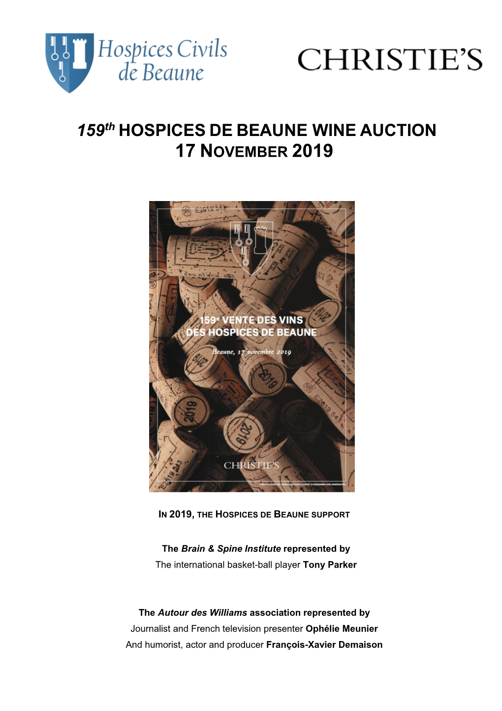 159Th HOSPICES DE BEAUNE WINE AUCTION 17 NOVEMBER 2019