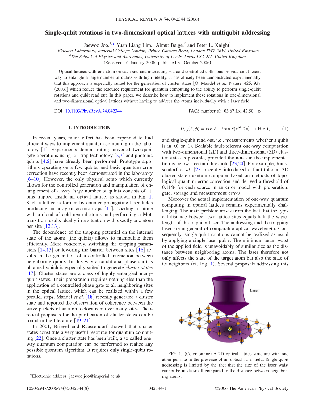 Single-Qubit Rotations in Two-Dimensional Optical Lattices with Multiqubit Addressing