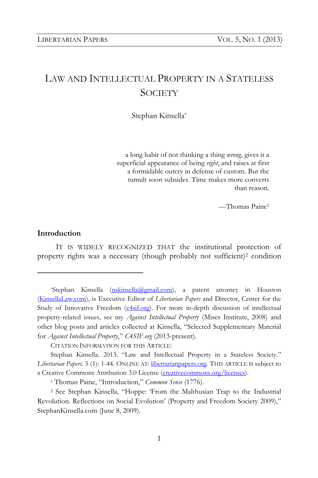 Law and Intellectual Property in a Stateless Society