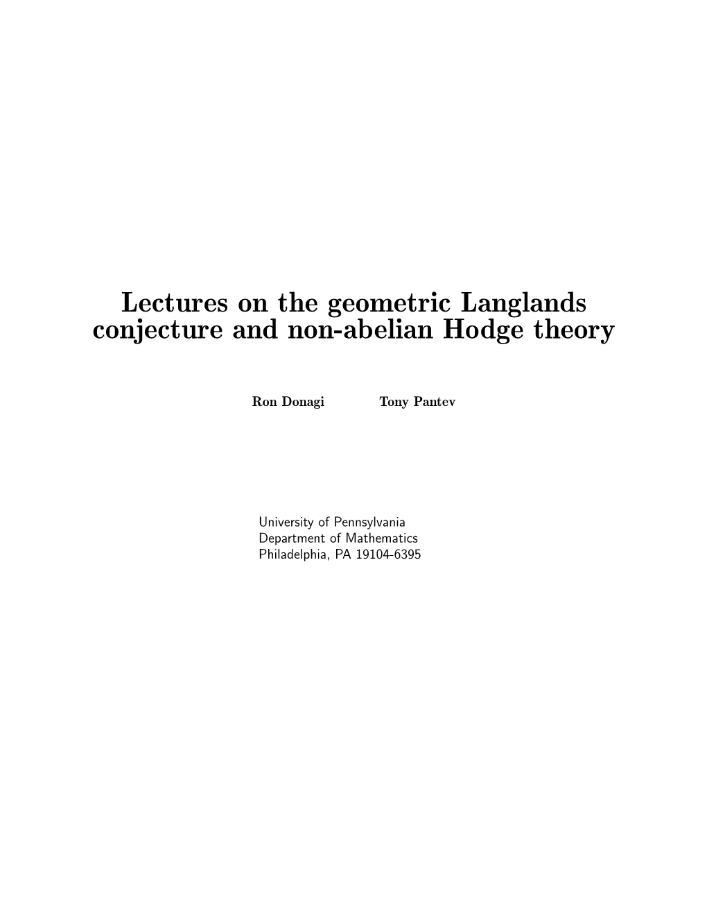 Lectures on the Geometric Langlands Conjecture and Non-Abelian Hodge Theory