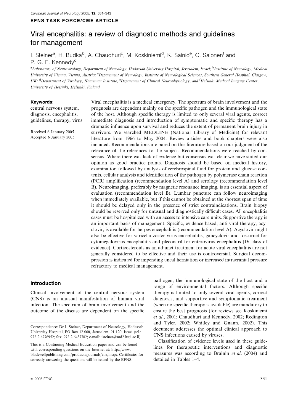 Viral Encephalitis: a Review of Diagnostic Methods and Guidelines for Management