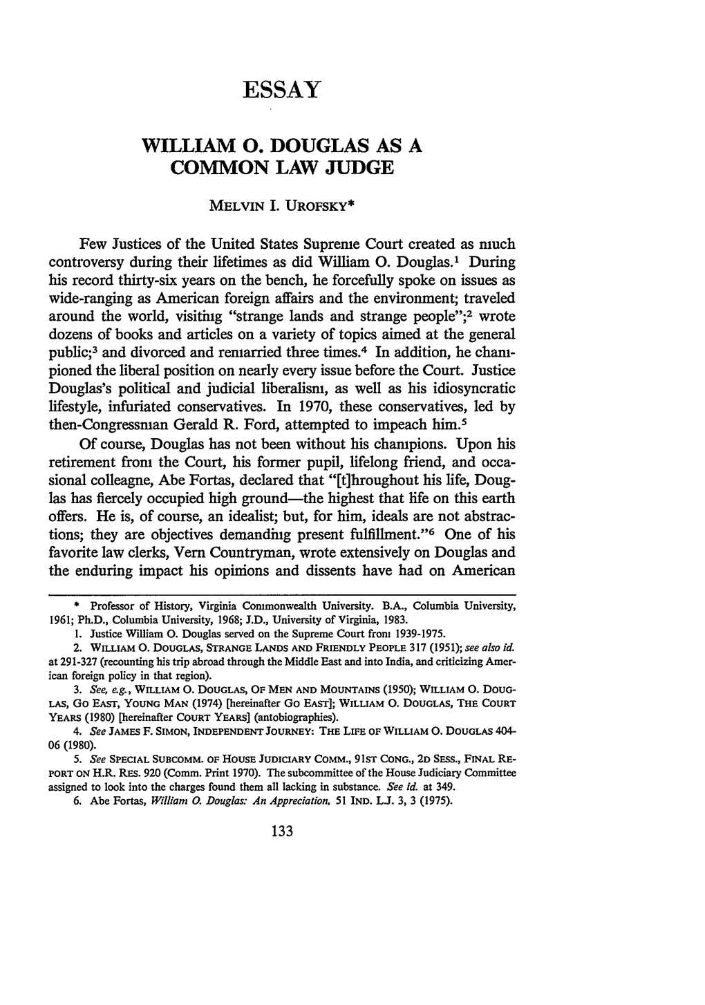 William O. Douglas As a Common Law Judge