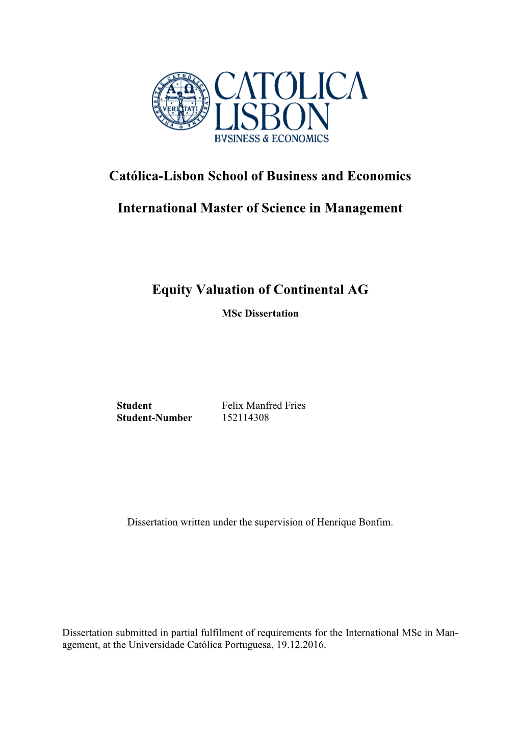 Equity Valuation of Continental AG