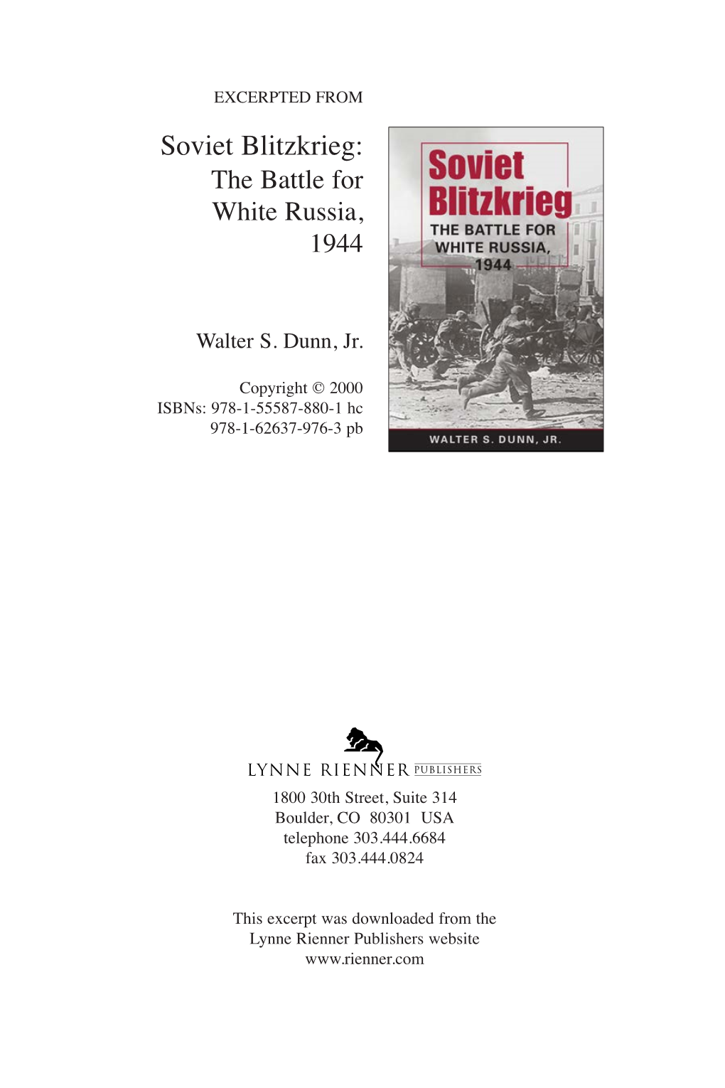 Soviet Blitzkrieg: the Battle for White Russia, 1944