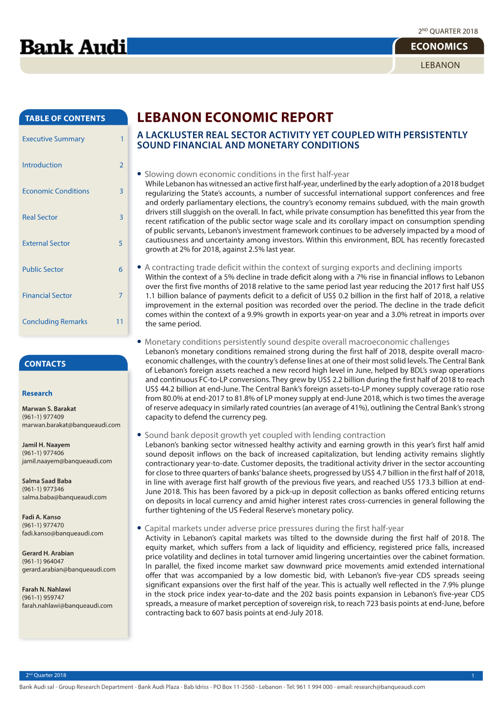 Lebanon Economic Report