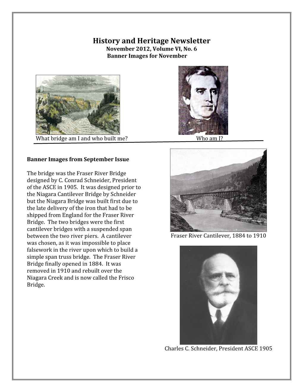 History and Heritage Newsletter November 2012, Volume VI, No