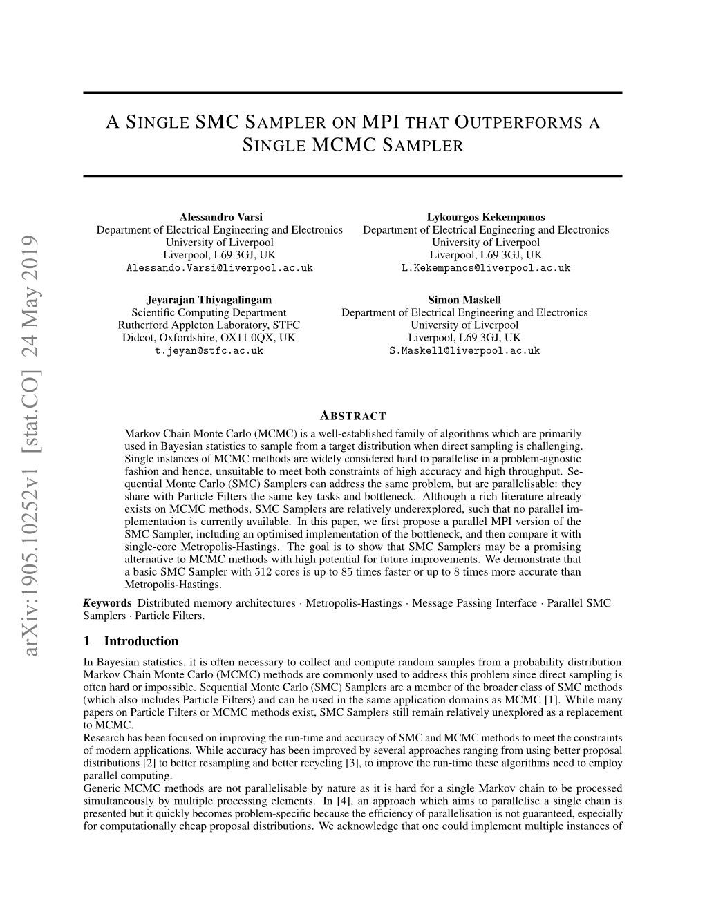 A Single SMC Sampler on MPI That Outperforms a Single MCMC Sampler