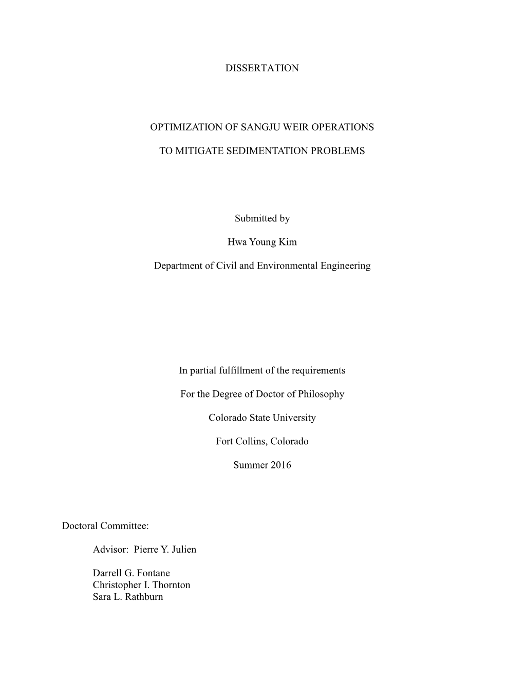 Dissertation Optimization of Sangju Weir