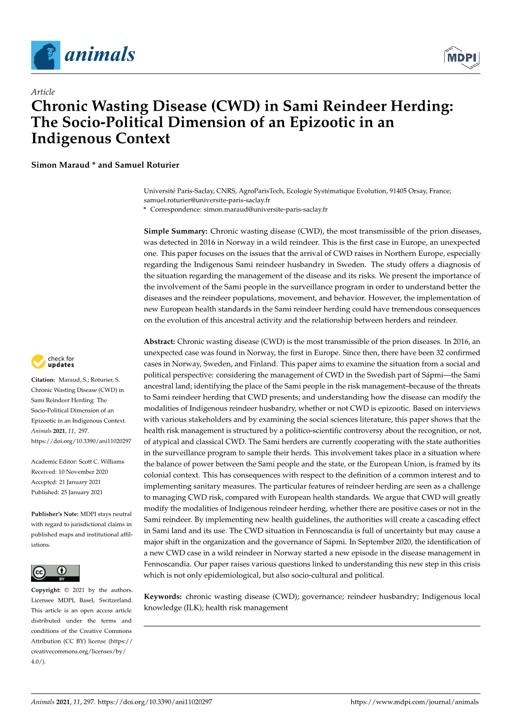 Chronic Wasting Disease (CWD) in Sami Reindeer Herding: the Socio-Political Dimension of an Epizootic in an Indigenous Context