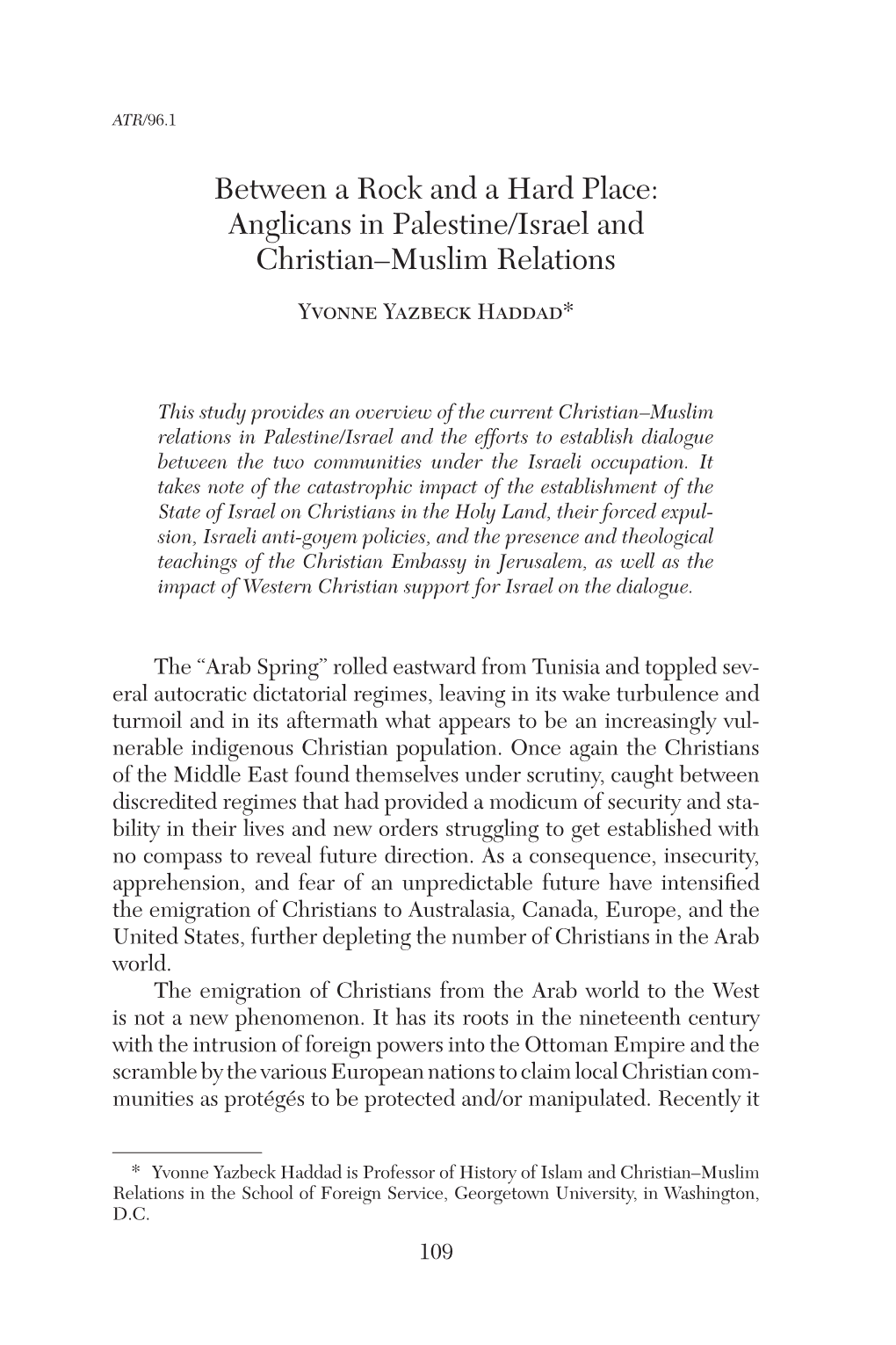 Anglicans in Palestine/Israel and Christian–Muslim Relations