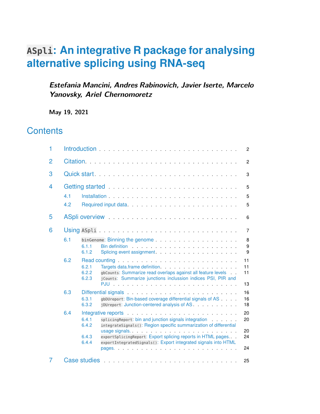 Aspli: an Integrative R Package for Analysing Alternative Splicing Using RNA-Seq