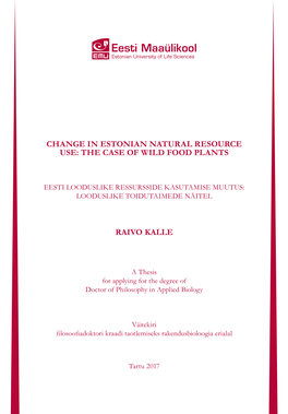 The Case of Wild Food Plants Raivo Kalle