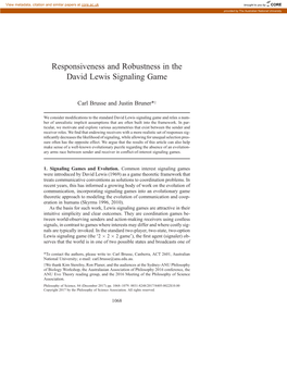 Responsiveness and Robustness in the David Lewis Signaling Game