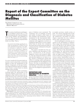 Report of the Expert Committee on the Diagnosis and Classification Of