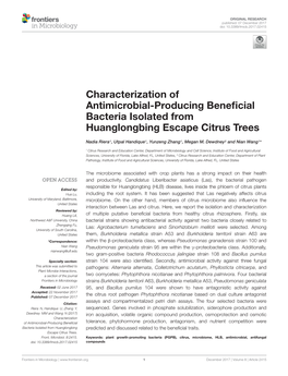 Characterization of Antimicrobial-Producing Beneficial Bacteria Isolated from Huanglongbing Escape Citrus Trees