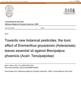 The Toxic Effect of Eremanthus Goyazensis (Asteraceae) Leaves Essential Oil Against Brevipalpus Phoenicis (Acari: Tenuipalpidae)