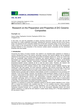 Research on the Preparation and Properties of Zrc Ceramic Composites, Chemical Engineering Transactions, 66, 169-174 DOI:10.3303/CET1866029 170