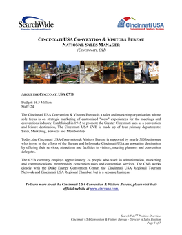 Cincinnati Usa Convention & Visitors Bureau National Sales Manager