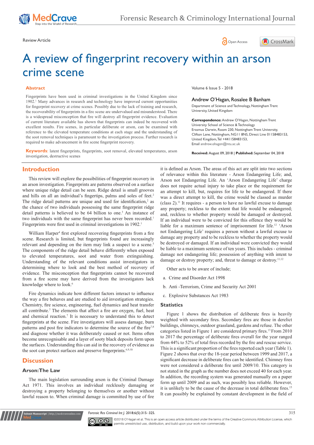 A Review of Fingerprint Recovery Within an Arson Crime Scene