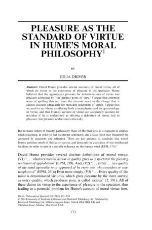 Pleasure As the Standard of Virtue in Hume's Moral Philosophy