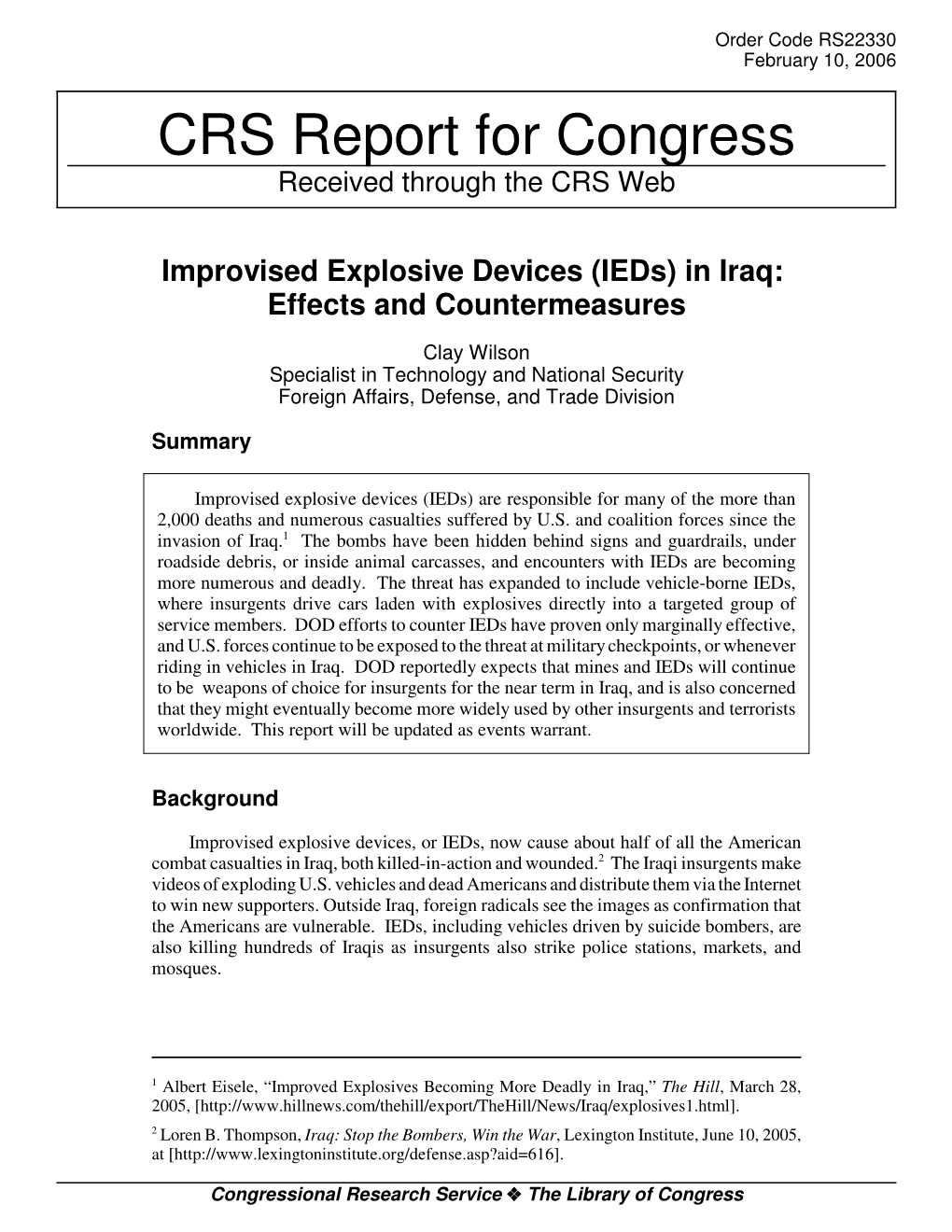 Improvised Explosive Devices (Ieds) in Iraq: Effects and Countermeasures
