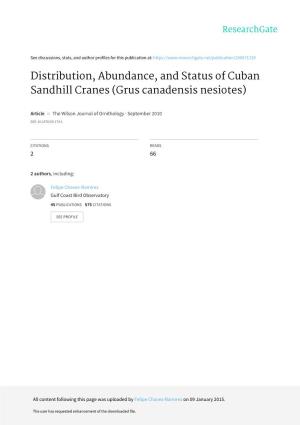 Distribution, Abundance, and Status of Cuban Sandhill Cranes (Grus Canadensis Nesiotes)