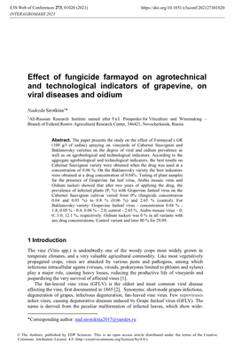 Effect of Fungicide Farmayod on Agrotechnical and Technological Indicators of Grapevine, on Viral Diseases and Oidium