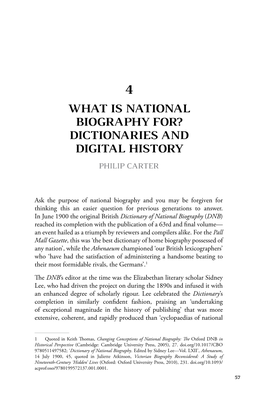What Is National Biography For? Dictionaries and Digital History Philip Carter