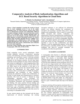 Comparative Analysis of Hash Authentication Algorithms and ECC Based Security Algorithms in Cloud Data