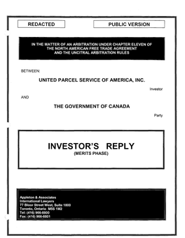 INVESTOR's REPLY (MERITS PHASE) ) REDACTED UPS Reply PUBLIC VERSION (Merits Phase)