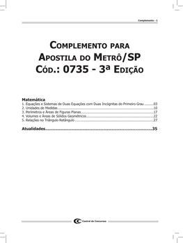 Complemento Para Apostila Do Metrô/SP Cód.: 0735 - 3ª Edição