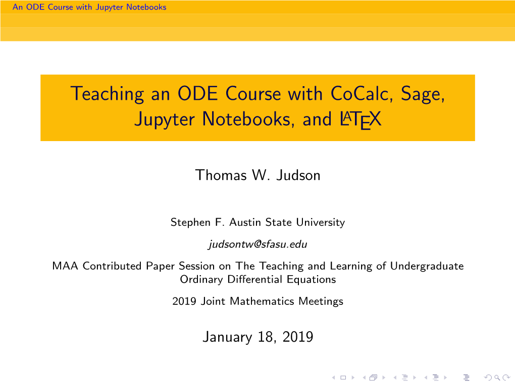 Teaching an ODE Course with Cocalc, Sage, Jupyter Notebooks, and LATEX