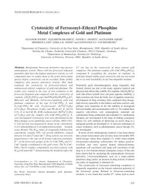 Cytotoxicity of Ferrocenyl–Ethynyl Phosphine Metal Complexes of Gold and Platinum